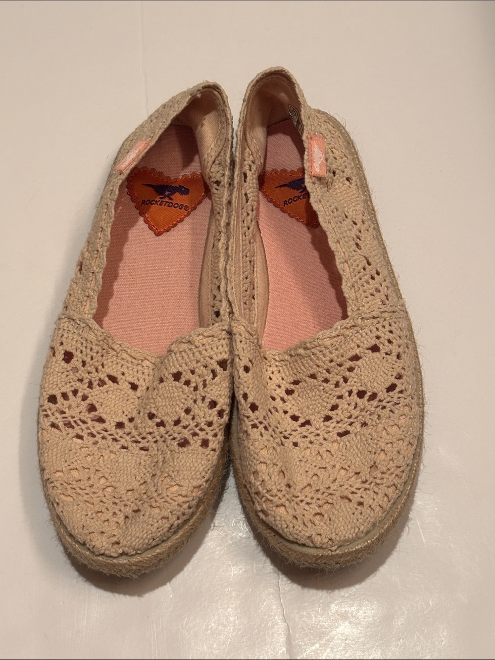 Rocket Dog Cream Crochet Slip-On Flats with Pink Insole 6